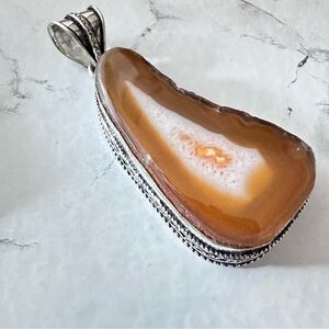 Artisan Brown Agate Carnelian Pendant Bezel Set Handmade 3331